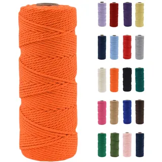 POPOYU Makramee Garn 2 mm x 100 m, Makramee Garn Orange, Makramee Baumwollgarn 2mmx100m, Baumwollkordel Natur, Baumwoll Bastelschnur für Basteln Stricken Boho Deko DIY Handwerk Wandbehang Wohnzimmer