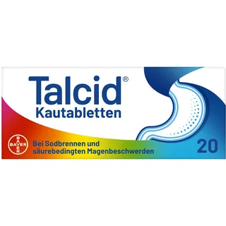 Talcid Kautabletten - Arzneimittel bei Sodbrennen und säurebedingten Magenbeschwerden - mit 500 mg Hydrotalcit - 1 x 20 Stück