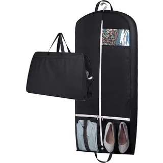 MISSLO 137 cm Anzugtasche für Reisen Lang kleiderhülle herren kleidersack für Aufbewahrungsschutz mit 2 reißverschluss großen Netztaschen, schwarz