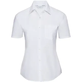 Russell Collection Klassische Baumwollmischgewebe Popeline Bluse - Kurzarm, white, XL