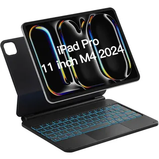 Inateck Magnetische Tastatur Hülle für iPad Pro 11 Zoll 2024 (M4), Easy-Set Tastatur für iPad Pro 11 2024, Freitragender Ständer, 7-farbige Hintergrundbeleuchtung, mit Trackpad, KB09119