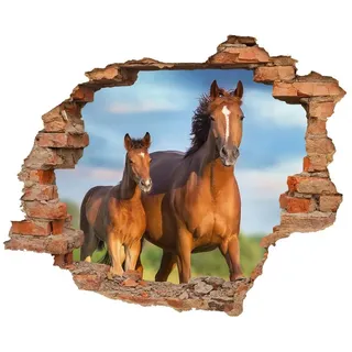 WallSpirit Wandtattoo - Wanddurchbruch mit Aussicht auf Pferd mit Fohlen 90 x 74 cm - Wandsticker