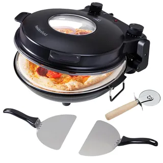 Heidenfeld Pizzaofen Napoli 1200 Watt 400°, Sichtfenster, Pizzastein (Schwarz)