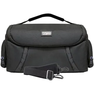 Vidpro DSLR- und Videokamera-Gadget-Tasche, große Schutzhülle mit gepolsterten Trennwänden, Griff und Schultergurt, passend für 1-2 DSLR-Kameras, 4 Objektive und Zubehör, Schwarz, L, Formell