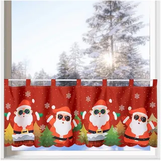 heimtexland Scheibengardine Weihnachten Deko Gardine Bistro Weihnachtsgardine (1 St), Schlaufen, blickdicht, Satin, 45x120 cm I Stickerei Bordüre rot I Fensterdeko Rock Santa bunt|rot