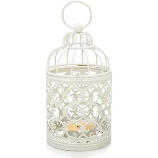 Tissting Kerzenhalter Vogelkäfig, 14cm Deko Vogelkäfig Vintage Weiss Klein Hängende Teelichthalter Deko Wandkerzenhalter Käfig Kerzenständer für Hochzeit, Party, Weihnachten