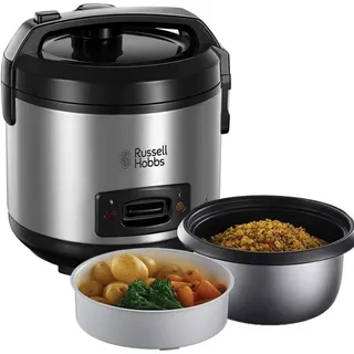 Russell Hobbs Reiskocher 1,2l inkl. Dampfgarer-Einsatz Aroma-Klappdeckel (Warmhaltefunktion, antihaftbeschichteter Gartopf, Reislöffel & Messbecher, Edelstahl) 27080-56