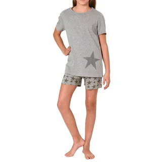 Normann Pyjama Wunderschöner Mädchen Shorty, kurzarm Schlafanzug in Sterne-Optik grau 140