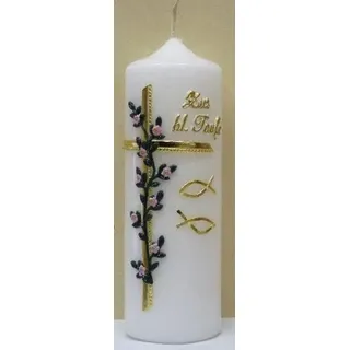 netsells handverzierte Taufkerze ''Zur HL. Taufe'' * Kreuz mit rosa Blumen * farbige Wachsauflagen * 6 x 18 cm