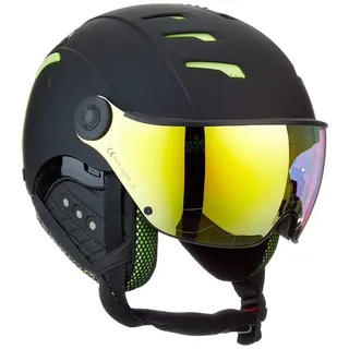 Alpina Jump 2.0 Q-LITE - Sicherer, Stoßabsorbierender & Indiv. Anpassbarer Skihelm Mit Kontrastverstärkendem Visier Für Erwachsene, Black-Lime matt, 52-54 cm