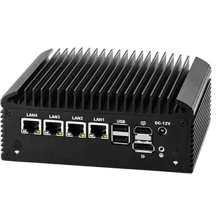 MNBOXCONET Lüfterlos Mini PC N150 Firewall Appliance Industrial Micro Büro, 4 x 2.5Gbit LAN + 2 RS232 Com, Barebone No Ram No SSD, 6USB, Router/Home Computer Hardware, HD DP Dual Dispaly