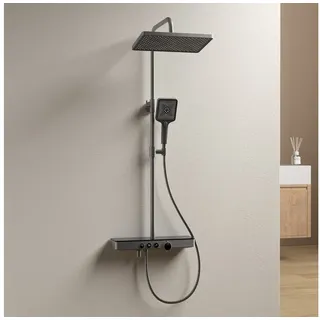 EMKE Emke, Duschsystem mit Thermostat Handbrause - Regendusche(3 Strahlstärken) + Unterer Auslass