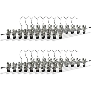 Relaxdays Hosenbügel Metall, 20er Set Rockbügel, Klemmbügel verstellbar, Kleiderbügel, HBT 9x35,5x2,5 cm, silber/schwarz