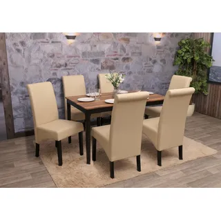 6er-Set Stuhl Esszimmerstuhl Lehnstuhl M37 Leder, creme, dunkle Füße