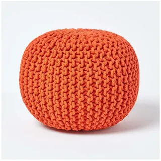 Homescapes Pouf Runder Strickpouf 100% Baumwolle, orange