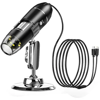 Camnoon 50-1600X Digitales USB-Mikroskop, Hand-Inspektionskamera, mit verstellbarem Ständer, 8 LED-Fülllichter kompatibel mit iOS- und Android-Smartphones für Kinder, Studenten, Ingenieure, Erfinder