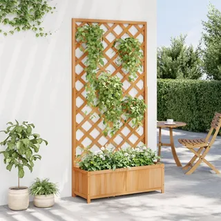 Kavolet Blumenkasten mit Rankgitter, Pflanzkübel 90x35x180cm, Massivholz Tanne Garten Hochbeet, Pflanzkasten Rankkasten Holz, Gartenspalier für Kletterpflanzen, Gartenbeet für Balkon Terrasse, Braun
