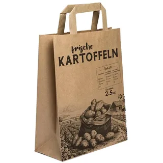 250 Papiertragetaschen Papiertaschen | Kartoffeln | Papiertüten | 2,5kg | Flachhenkel