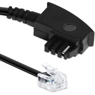 TPFNet 15m Telefonkabel TAE-F Stecker an RJ11 Stecker 6P4C 4-polig 4-adrig belegt, Modular-Kabel Flachkabel Faxkabel zum Anschluss Telefon Analog Fax Modem Router an TAE F Telefondose, Schwarz