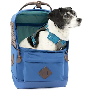 Kurgo Nomad Carrier Rucksack - Flugzeugtaugliche Hundetasche - Leichter Rucksack für Haustiere mit wasserdichtem Boden für Wanderungen, mit Tablet-Hülle - Für kleine Hunde bis zu 6,8 kg - Blau
