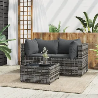 NITCA 3-TLG-5 Balkonmöbel Set Kleiner, Balkon Lounge Klein, Rattan Gartenmöbel Set, Balkon Sofa Rattan 2 Sitzer, Klein Terrassenmöbel, Balkonmöbel, Gartensofa mit Kissen Grau