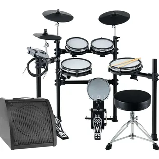 XDrum DD-530 E-Drum Set mit Mesh Heads - Elektronisches Schlagzeug mit 3 Becken Pads 4 Mesh Head Pads, 1 Kick Pad und Rack - 45 Drumkits mit 455 Sounds - Inkl. Hocker, Drum-Monitor, Kabel und Schule