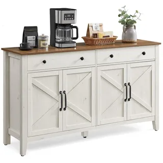 VASAGLE Küchenschrank, Sideboard mit Schubladen, Aufbewahrungsschrank mit Türen, verstellbare Ablage, Landhausstil, für Wohnzimmer Küche Esszimmer