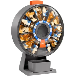 Daviky Tablettenbox, Großer Pillendose zur Wandmontage oder freien Aufstellung, Tablettenbox 14 tage Druckknopf-Design, Wochen-Pillendose für Vitamine, Medikamente, Nahrungsergänzung & Fischöl (Gray)