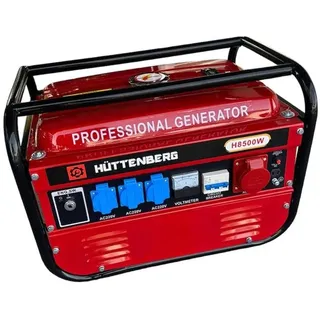 Hüttenberg Professional Generator H8500W, 6,5 PS Benzinmotor, 220V Stromerzeuger mit Voltmeter und Schutzschalter, Notstromerzeuger Generator Stromgenerator Aggregat, Rot