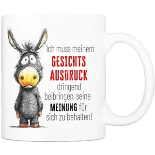 Cadouri Tasse mit Spruch Gesichtsausdruck Kaffeetasse Bürotasse Spruchtasse, humorvoll, lustig, Geschenk, Arbeit, Büro, Geburtstag, weiß Keramik 330 ml
