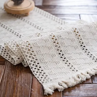 Weldomcor Beige Makramee Tischläufer Boho Baumwollflachs Tischläufer mit Quasten, Rechteckige Häkelspitze Mesh Tischdecke für Küche Vintage Bauernhaus böhmische Hochzeit Tabletop Dekor, 30x120cm