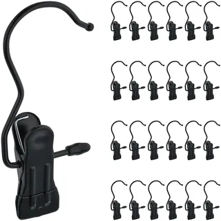 Relaxdays Stiefelklammern im 25er Set, gummierte Stiefelaufhänger, 360° drehbarer Haken, Stiefelbügel Metall, schwarz