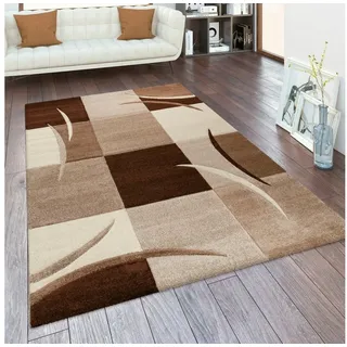 Paco Home Teppich mit Konturenschnitt Karo Muster, braun Beige 80x150 cm