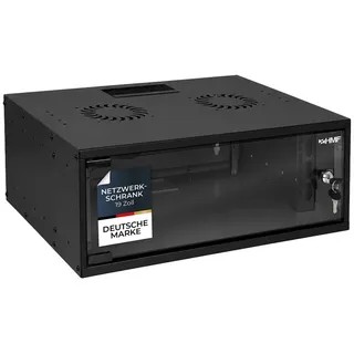 HMF 65704-02 Serverschrank 19 Zoll 4 HE | mm Tiefe | Glastür | Schwarz