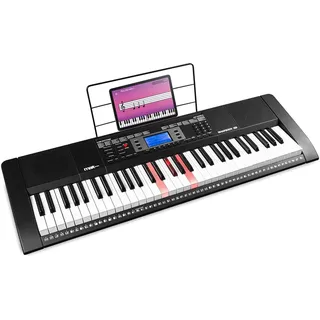 MAX Rhapsody61L - Digital Piano, Midi Keyboard für Anfänger, 61 Leuchttasten, Klavier Kinder, 300 Sounds, 300 Rhythmen, Begleitautomatik, 3 stufige Trainingsfunktion, Keyboard Piano - Schwarz