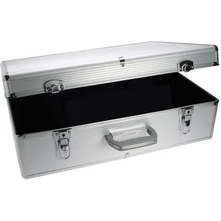 SAFE 214 CD Aufbewahrungssystem | ALU Koffer zur DVD Aufbewahrung | Box Abschließbar | für bis zu 144 Stk. in Kunststoff-Boxen | Abmessungen: 540 x 190 x 420 außen, 525 x 380 innen