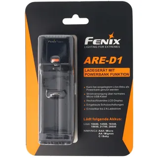 Fenix ARE-D1 Einschacht-Ladegerät passend für 21700, 18650, 26650, 16340, 14500, 10440 Li-Ion, NiMH und NiCd Akkus