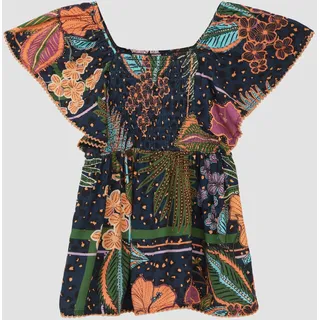 s.Oliver Gemusterte Bluse aus satinierter Viskose mit Smok-Detail - blau|mehrfarbig - 128/134