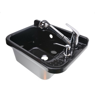 Set Ausgussbecken 60cm Waschbecken Schwarz inkl. Ausziehbare Einhandmischer