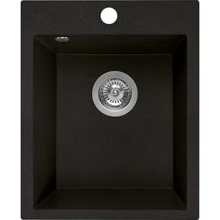Manestein Granitspüle Küchenspüle 39x48 - Schwarz Einbauspüle Spülbecken -für 40cm Schrank - Schwarz
