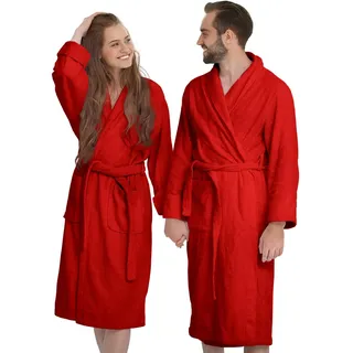 Banzaii Bademantel für Erwachsene, aus Frottee, super saugfähig, 100% Baumwolle, hochwertig, ultraweich, Bademantel mit Kapuze, Unisex für Herren und Damen | Größe XXL Rot - XXL
