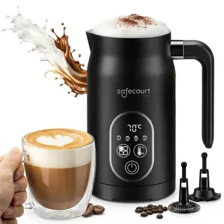 Safecourt milchaufschäumer elektrisch - [abnehmbarer 300ml behälter] - elektrischer milchaufschäumer - [ 4 Modi & Temperaturdisplay] - milchaufschäumer 300ml - [BPA-Frei] - schwarz