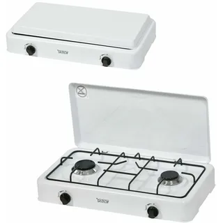 Yatech® 2-flammiger Camping Gasherd Weiß | Outdoor Gaskocher mit Schraubanschlus