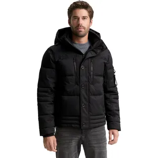 Tom Tailor Herren Pufferjacke mit abnehmbarer Kapuze Schwarz L