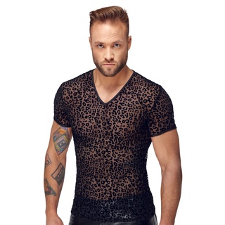 Shirt aus feinem Powernet mit Leo-Samtflockprint, schwarz, M