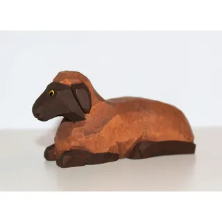 Lotte Sievers-Hahn Krippenfiguren * Schaf braun liegend im Baumwollbeutel * 1532