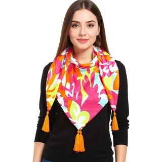 ZWILLINGSHERZ Flower Power Vierecks-Tuch mit Blumen im Retro Look Mode-Tuch 3016Q-0208-100 Pink/Bunt - One-Size