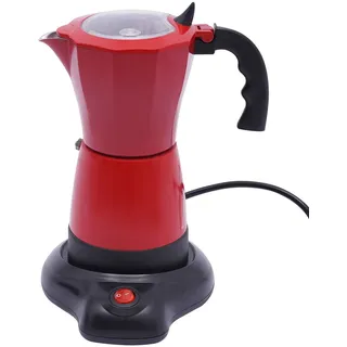 Jolre Elektrische Kaffeemaschine, Espressomaschine für 6 Tassen Mokka, Espressomaschine, elektrische Espressomaschine mit separatem Sockel, Aluminium, 300 ml 480 Watt. (rot)