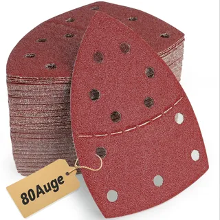 80 Stück Schleifpapier Dreieckschleifer Set 105x152 mm (93x93x93 mm), 80 Granularität, 11-Loch für Bosch PSM 100A, PSM 160, PSM 200 AES, PSM 18, für Holz, Metall, Kunststoff