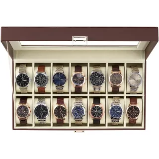ProCase 14 Fächern Uhrenbox Uhrenkoffer Watch Box mit Glasdeckel Uhrenkissen